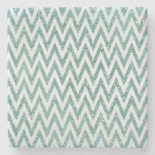 Glitzer Zigzag mit aquamarinen grünen und weißen I Steinuntersetzer (Vorderseite)