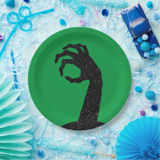 Glitzer Zombie Hand Halloween Pappteller (Party)