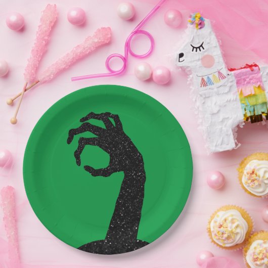 Glitzer Zombie Hand Halloween Pappteller (Party)