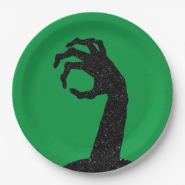Glitzer Zombie Hand Halloween Pappteller