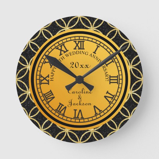 Glitzer zum 50. Geburtstag der Hochzeit Runde Wanduhr (Vorderseite)