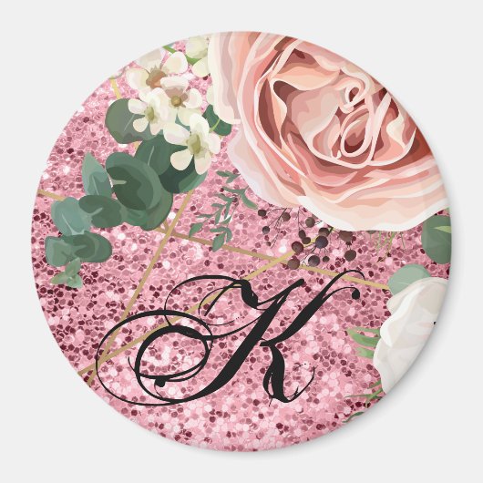 Glitzer zur Rose personalisiert Magnet Geometric G (Vorne)