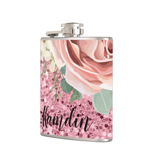 Glitzer zur Rose personalisierter Flasengeometrie Flachmann (Links)