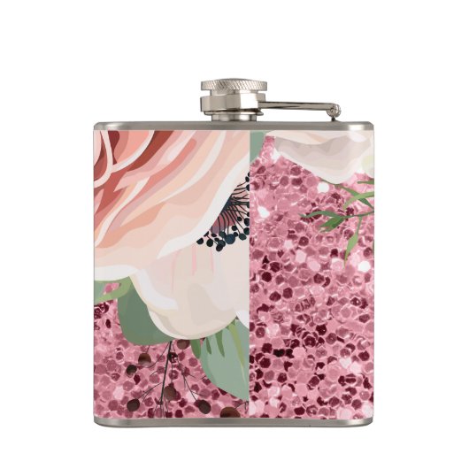 Glitzer zur Rose personalisierter Flasengeometrie Flachmann (Rückseite)