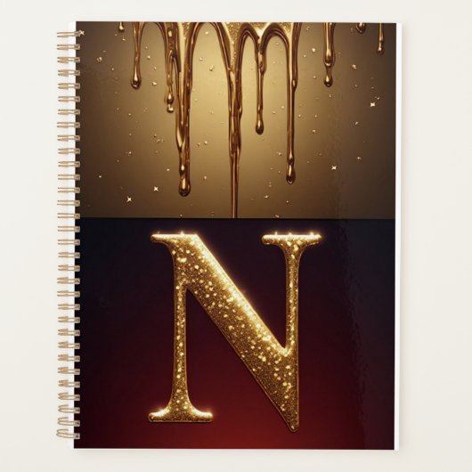 Glitzerbuchstabe N Monogramm mit tropfender Flüssi Planer (Vorderseite)