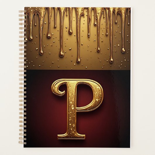Glitzerbuchstabe P Monogramm mit tropfender Flüssi Planer (Vorderseite)