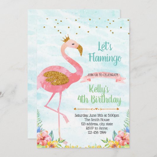 Glitzerflamingo-Party Einladung (Vorne/Hinten)