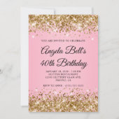 Glitzergold Rosa Fancy Monogramm 40. Geburtstag Einladung (Vorderseite)