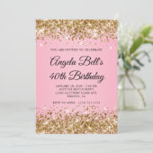 Glitzergold Rosa Fancy Monogramm 40. Geburtstag Einladung (Stehend Vorderseite)