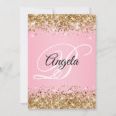 Glitzergold Rosa Fancy Monogramm 40. Geburtstag Einladung (Rückseite)