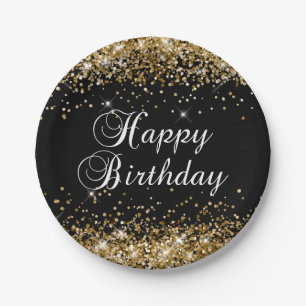 Glitzergold Schwarzer Froher Geburtstag Pappteller