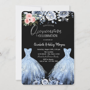 Glitzerkleid Blau Rosa Rosen Einladung