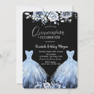Glitzerkleid Blaue Blumen Einladung