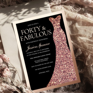 Glitzerkleid Damen Schwarz 40. Geburtstag Roségold Folieneinladung