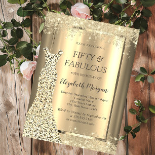 Glitzerkleid Gold Konfetti 50. Geburtstag Einladung