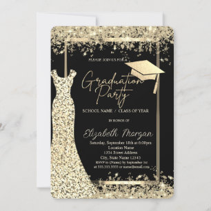 Glitzerkleid Gold Konfetti Abschlussfeier Einladung