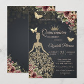 Glitzerkleid, Schmetterlings-Blumenkonfetti Einladung (Vorne/Hinten)