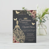 Glitzerkleid, Schmetterlings-Blumenkonfetti Einladung (Stehend Vorderseite)