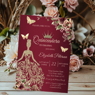 Glitzerkleid, Schmetterlings-Blumenmuster Rot Quin Einladung