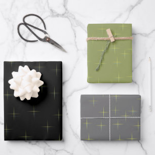 Glitzermuster Schwarz Grün und Grau Geschenkpapier Set