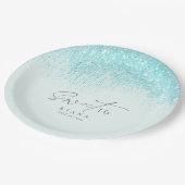 Glitzern 16 . Geburtstag Aquamarin ID912 Pappteller (Schrägansicht)