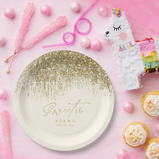 Glitzern 16 . Geburtstag Gold ID912 Pappteller (Party)