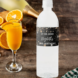 Glitzern aus Schwarzgolden zum Geburtstag Wasserflaschenetikett