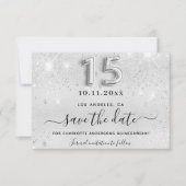 Glitzern aus silberfarbenem Quinceanera-Glitzer gl Save The Date (Vorderseite)