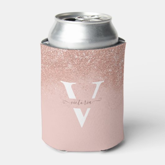 Glitzern Blush Pink Glitzer Monogram Girl Custom Dosenkühler (Kanne Vorderseite)