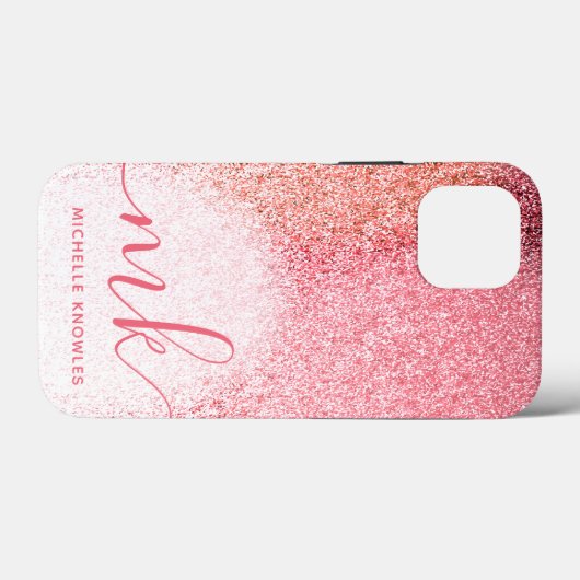 Glitzern Blush Pink Rose Mit Monogramm Script Case-Mate iPhone Hülle (Rückseite (Horizontal))