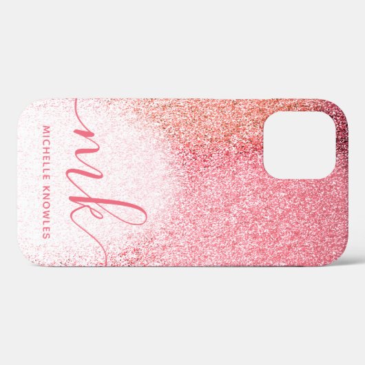 Glitzern Blush Pink Rose Mit Monogramm Script Case-Mate iPhone Hülle (Rückseite (Horizontal))