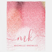 Glitzern Blush Pink Rose Mit Monogramm Script Fleecedecke (Vorderseite)