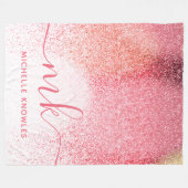 Glitzern Blush Pink Rose Mit Monogramm Script Fleecedecke (Vorderseite (Horizontal))