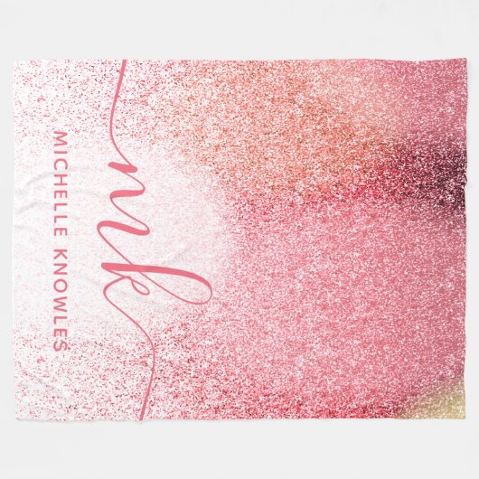 Glitzern Blush Pink Rose Mit Monogramm Script Fleecedecke (Vorderseite (Horizontal))