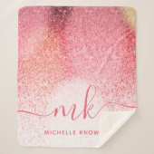 Glitzern Blush Pink Rose Mit Monogramm Script Sherpadecke (Vorderseite)