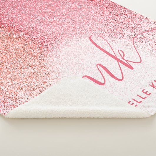 Glitzern Blush Pink Rose Mit Monogramm Script Sherpadecke (3/4)