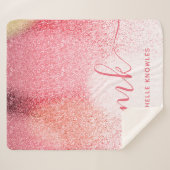 Glitzern Blush Pink Rose Mit Monogramm Script Sherpadecke (Vorderseite (Horizontal))