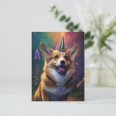 Glitzern - Corgi - Regenbogen Postkarte (Stehend Vorderseite)