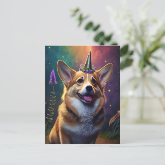 Glitzern - Corgi - Regenbogen Postkarte (Stehend Vorderseite)