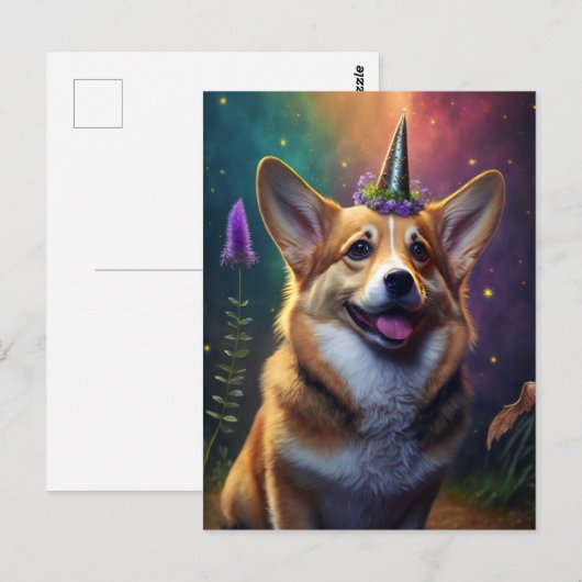 Glitzern - Corgi - Regenbogen Postkarte (Vorne/Hinten)