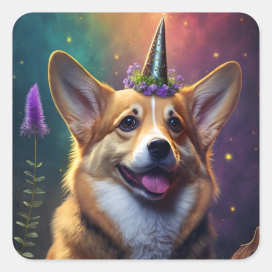 Glitzern - Corgi - Regenbogenaufkleber Quadratischer Aufkleber (Vorderseite)