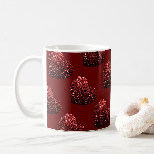 Glitzern des Herz-Glitzer-Musters dunkelrote Valen Kaffeetasse (Mit Donut)