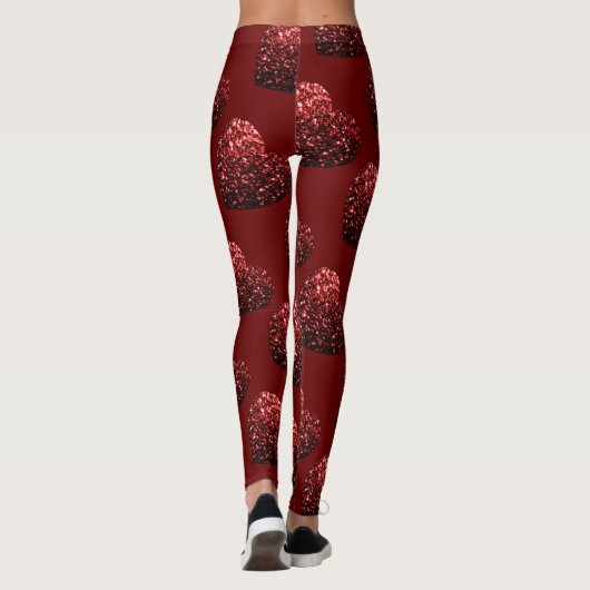 Glitzern des Herz-Glitzer-Musters dunkelrote Valen Leggings (Rückseite)