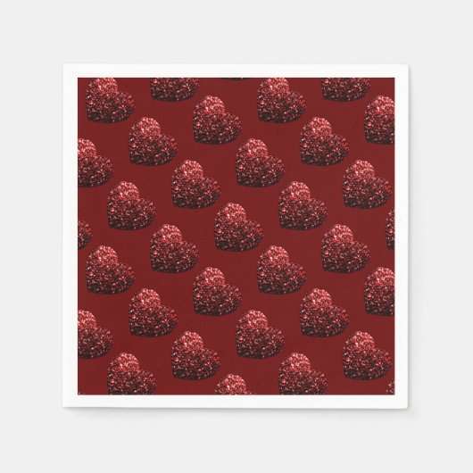 Glitzern des Herz-Glitzer-Musters dunkelrote Valen Serviette (Vorderseite)