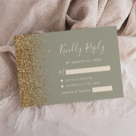 Glitzern Edge of Modern Sage Green Gold Imitate RSVP Karte