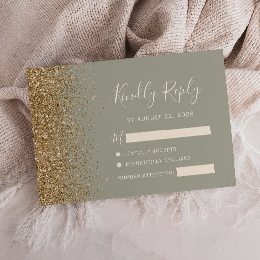 Glitzern Edge of Modern Sage Green Gold Imitate RSVP Karte