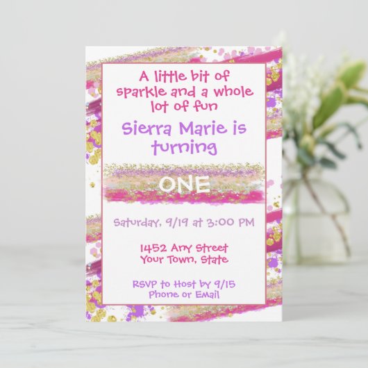 Glitzern Einladung zum Geburtstag (Stehend Vorderseite)