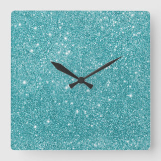 Glitzern für aquamarine Glitzer Quadratische Wanduhr