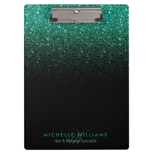 Glitzern für aquamarine schwarze Glitzer Monogram Klemmbrett (Vorderseite)