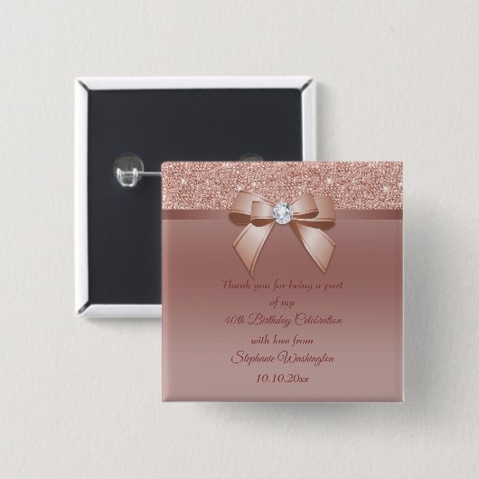 Glitzern & Glamour, Rose Gold Geburtstagsparty Button (Vorne & Hinten)